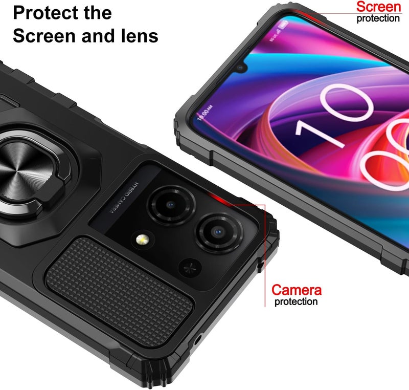Mocotto for TCL K32/K33 5G 2025 Phone Case with Tempered Glass Screen Protector,Military Grade Shockproof Protective Cover,with Ring Kickstand (Black) - Image 2